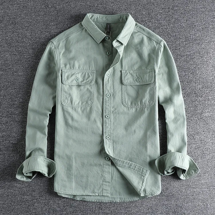 Men's loose-fitting long sleeve cardigan shirt in lightweight polyester fabric