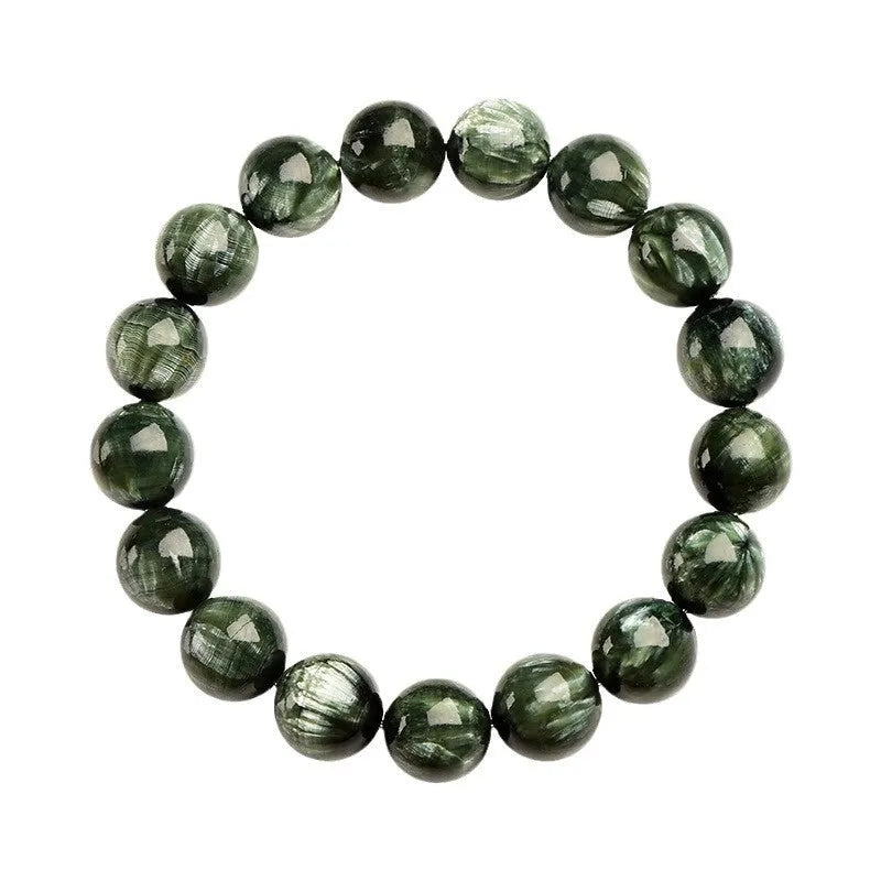 Green Dragon Crystal bracelet with 8-9mm round beads and Ruyi design on a single ring.