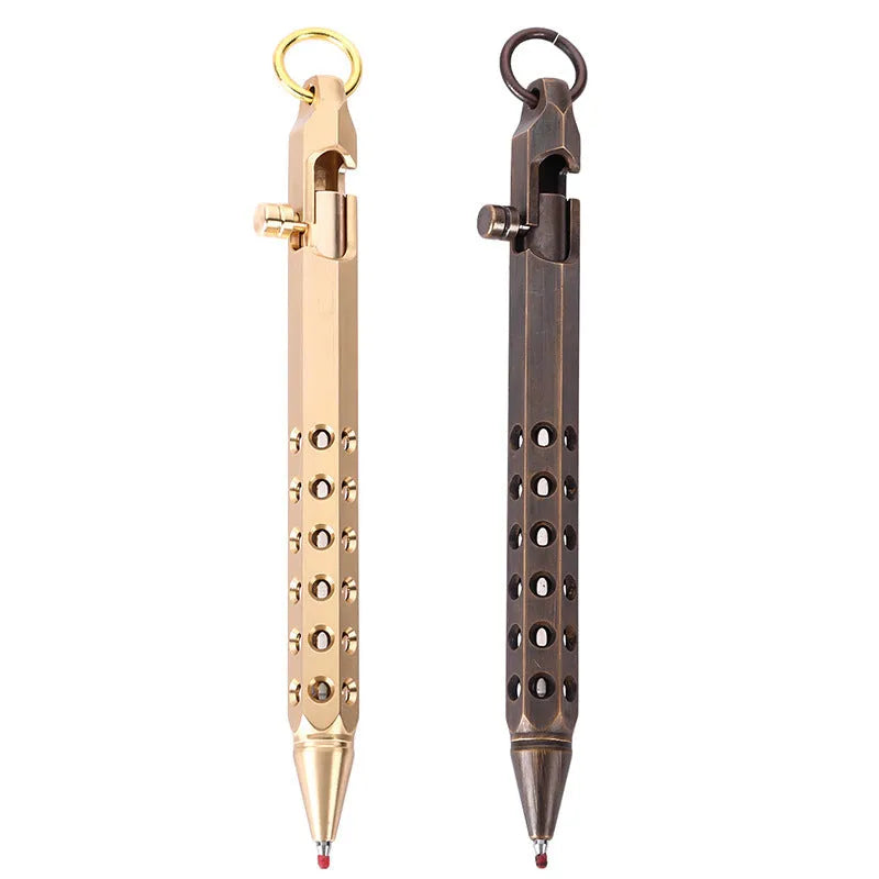 Brass hexagonal rollerball pen with 0.5mm tip and six-angle barrel design