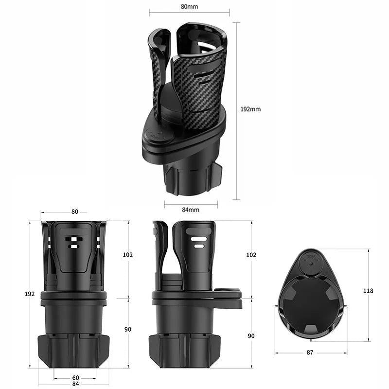Black car cup holder modification unit with carbon fibre matte texture
