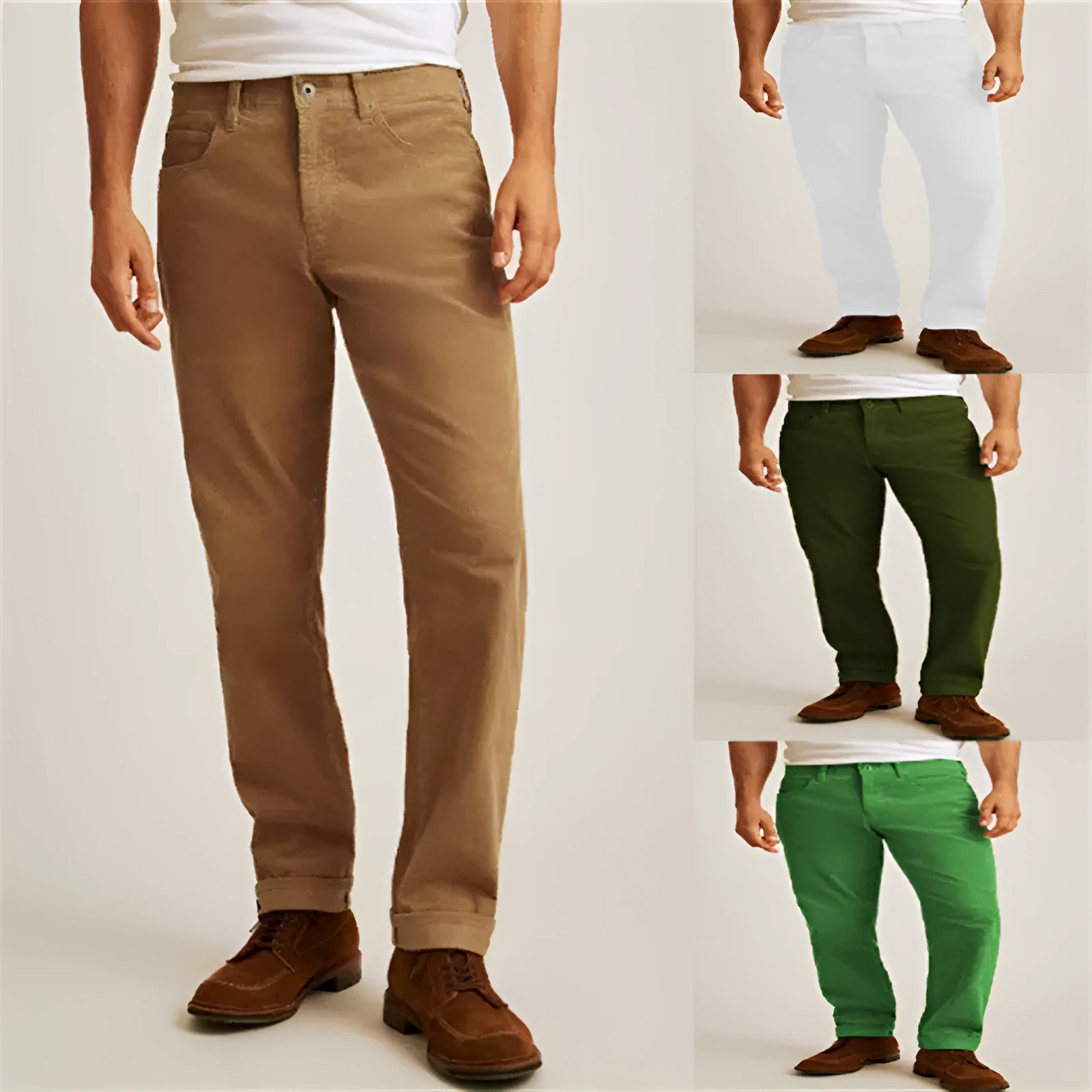 Corduroy straight-leg casual trousers in loose fit with mid waist design