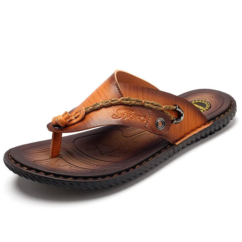 Men's dark blue herringbone outdoor slippers with a rubber sole, shown in a large size.