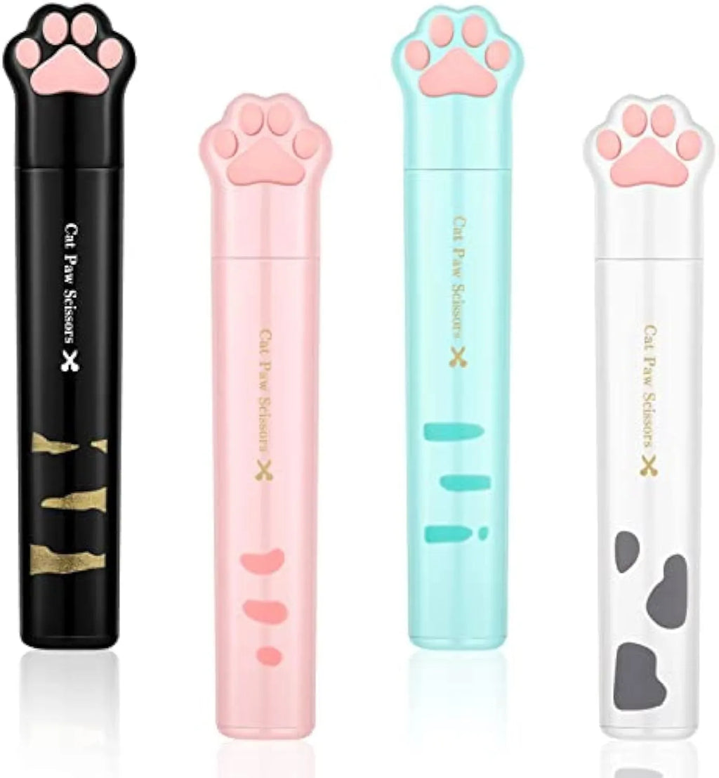 Cat paw mini folding scissors in four colours with stainless steel blades, folded to 8.7 cm length