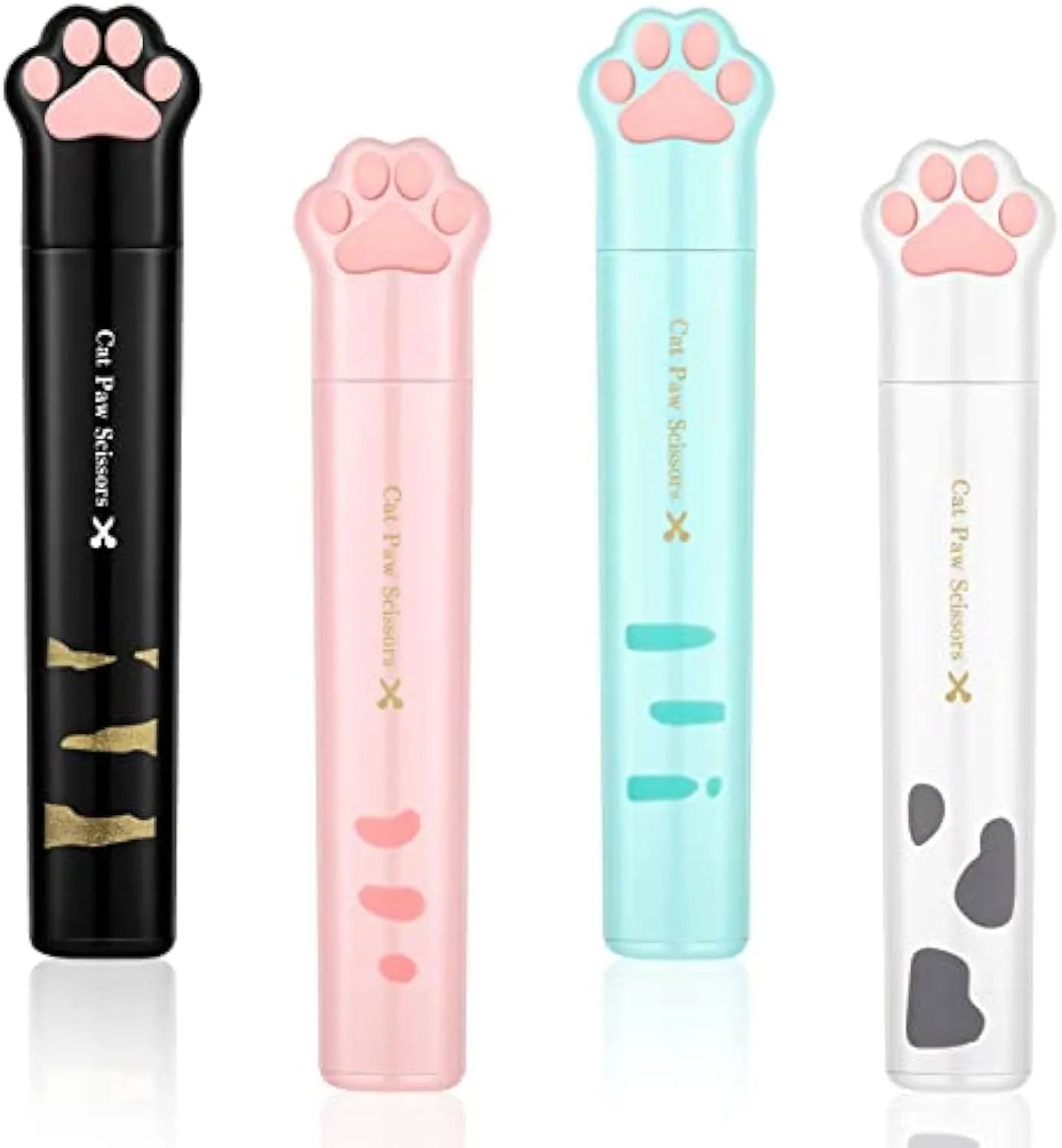 Cat paw mini folding scissors in four colours with stainless steel blades, folded to 8.7 cm length