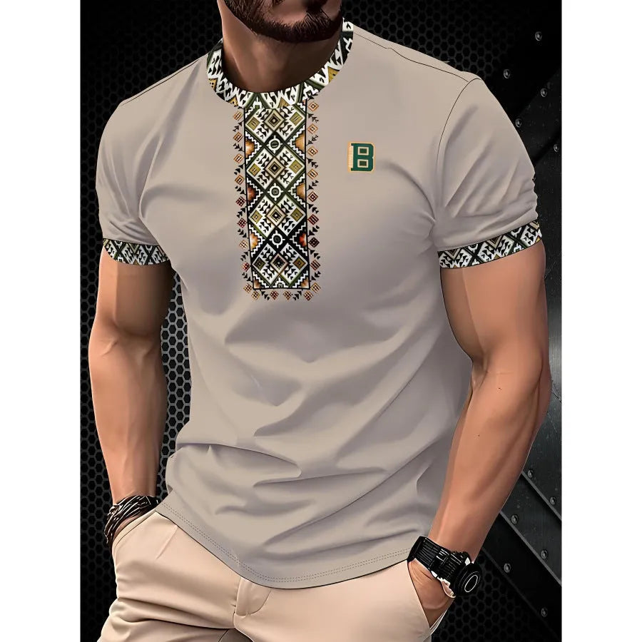 Men's loose fit short-sleeved T-shirt with digital 3D printed striped design in multiple colour options