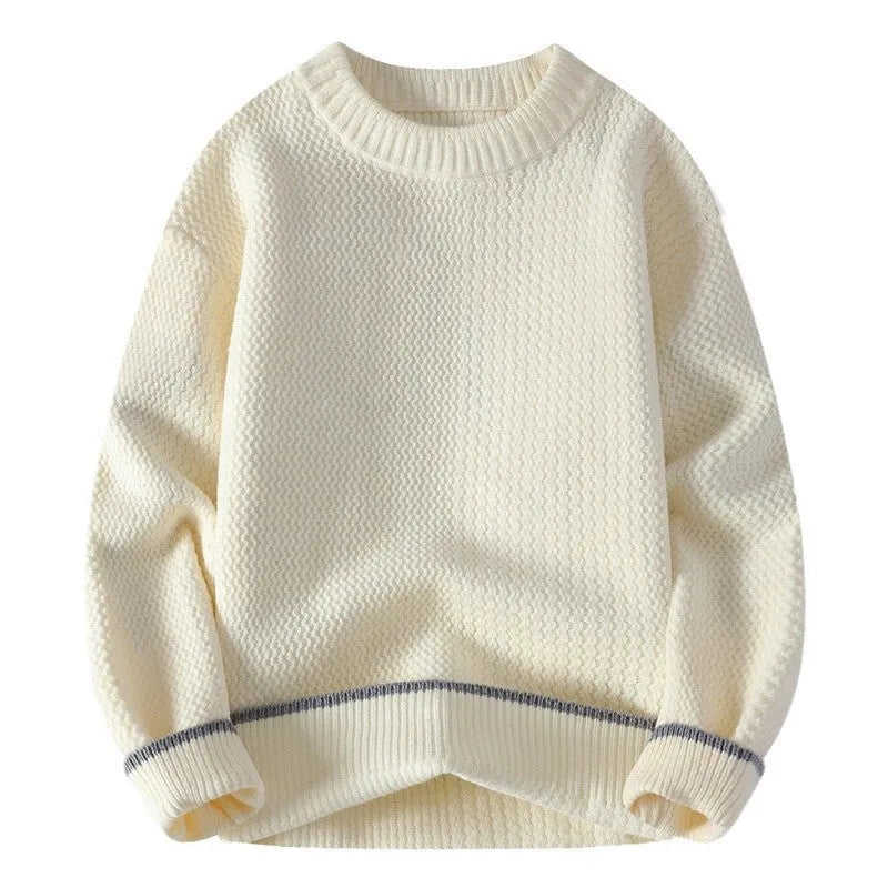 Men's casual round neck pullover sweater in polyester blend available in multiple colours