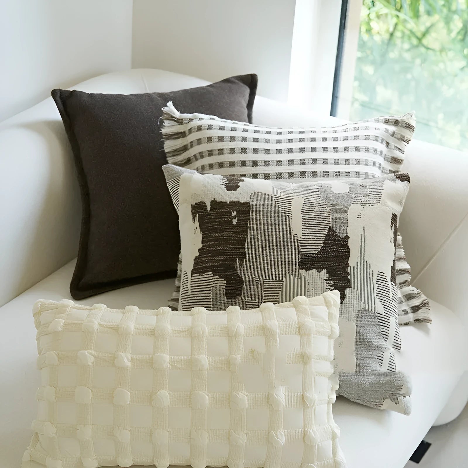 Coffee brown Chinese classical style cushion with brushed fabric in 30x50cm waist pillow size
