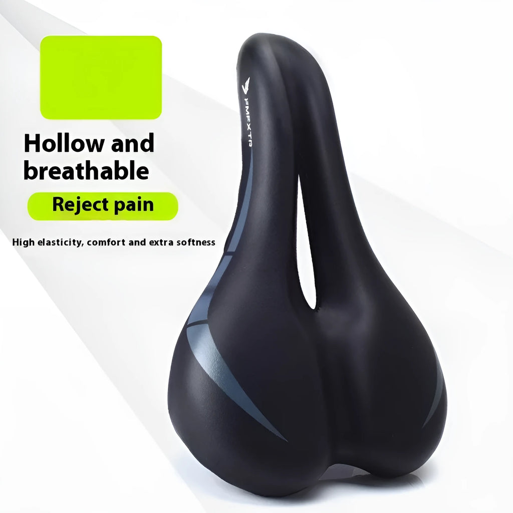Bicycle seat cushion with hollow centre design, PU leather exterior, dimensions 270mm by 180mm