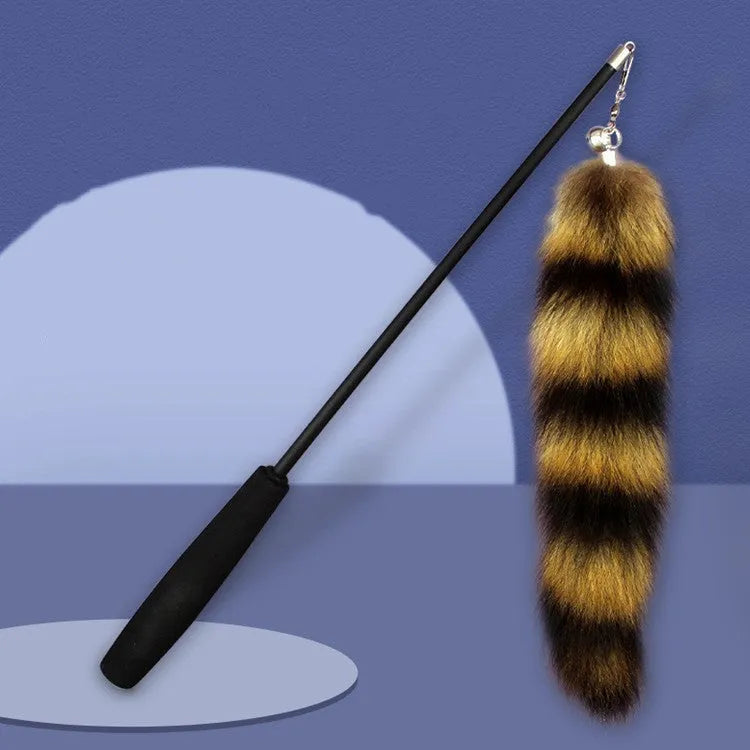 Black cat toy wand with extended elastic string for interactive teaser play