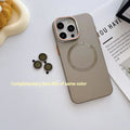 Frosted magnetic bracket phone case in black for iPhone 15 Pro Max with lens protector