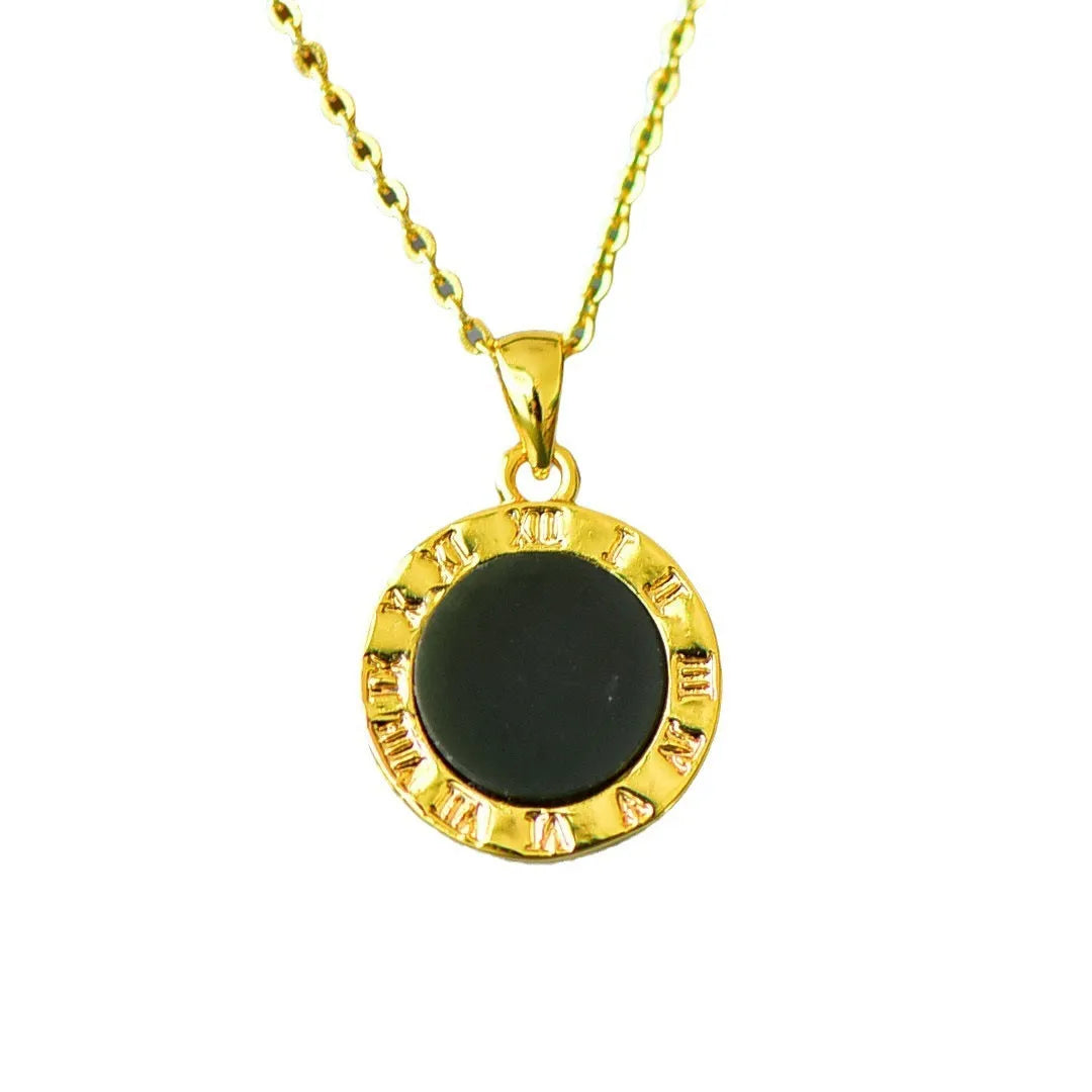 Flat Hetian grey jade pendant with copper inlay on necklace chain