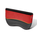 Leather car seat storage box in beige colour on a car seat.