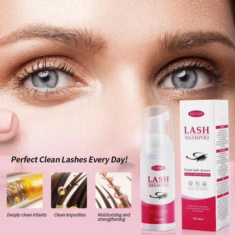 60ml lash shampoo mousse bottle for eyelash cleaning measuring 3.7cm by 13.5cm