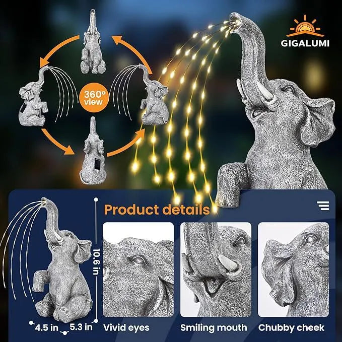 Resin elephant garden statue with LED lighting for outdoor decoration