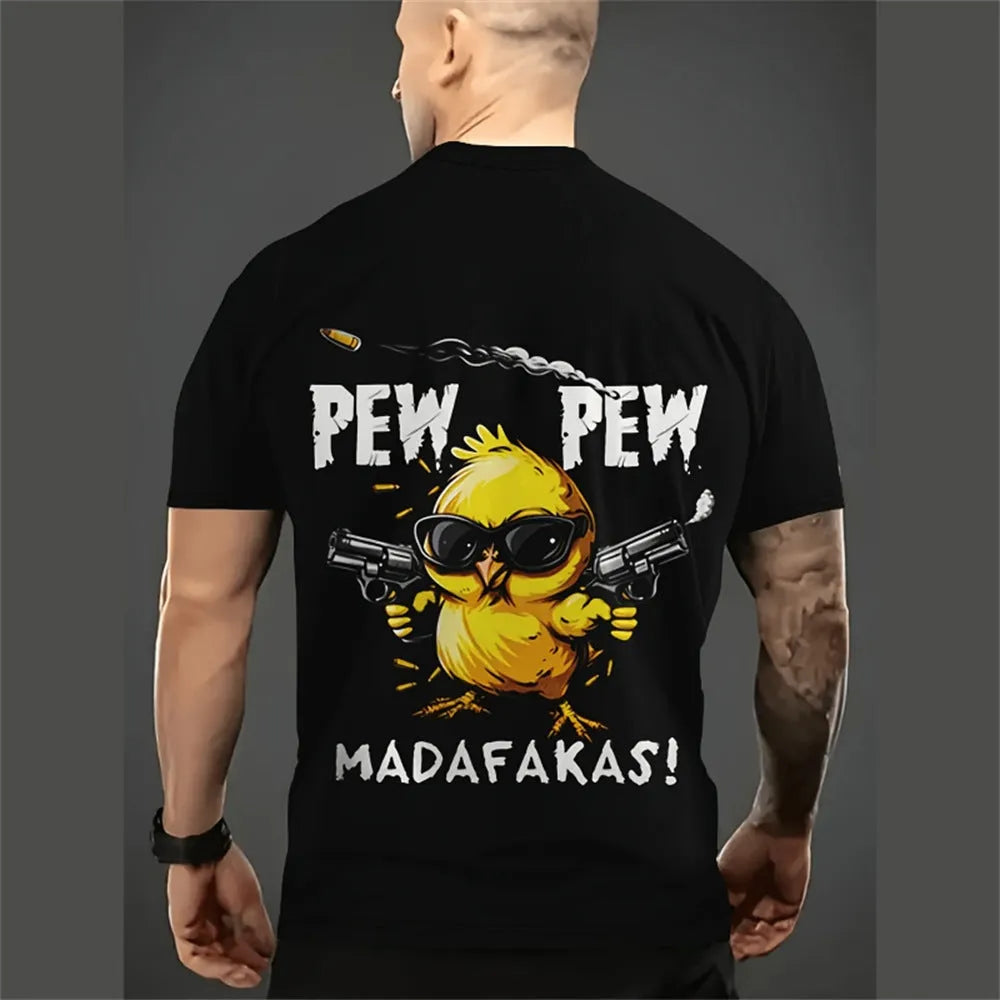 Men's casual loose shirt with cartoon 3D print design, short sleeves, pullover style