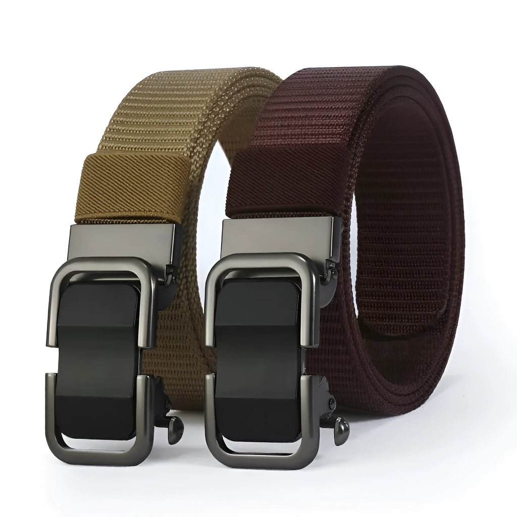 Men's toothless nylon canvas belt with alloy buckle in multiple colour options showing 120cm length