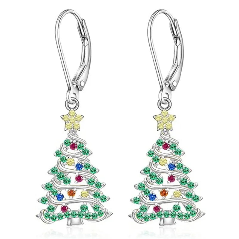 Women's Christmas tree earrings in star shape with white gold colour finish