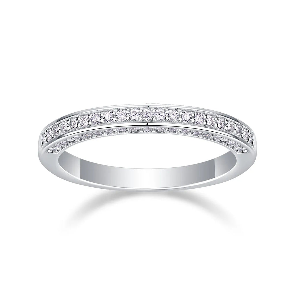 The Plucked Star moissanite wedding ring set in S925 silver with platinum plating, available in multiple colours