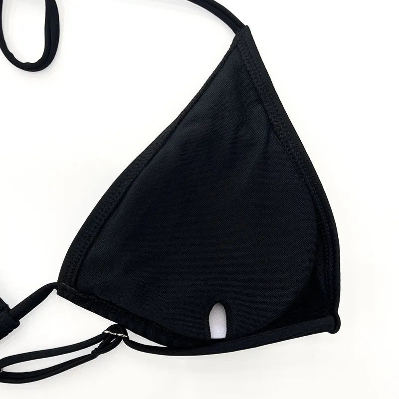 Black mesh women's bikini four-piece swimsuit with long sleeves and briefs style