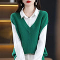 Women's creamy-white V-neck sleeveless knitted vest with a raised 3D pattern texture.