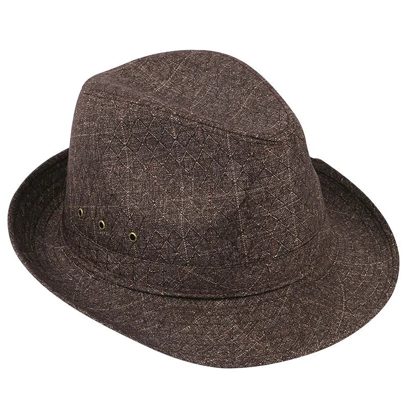 A thickened suit material fedora hat for men in sizes 57cm to 60cm, shown in a dark colour.