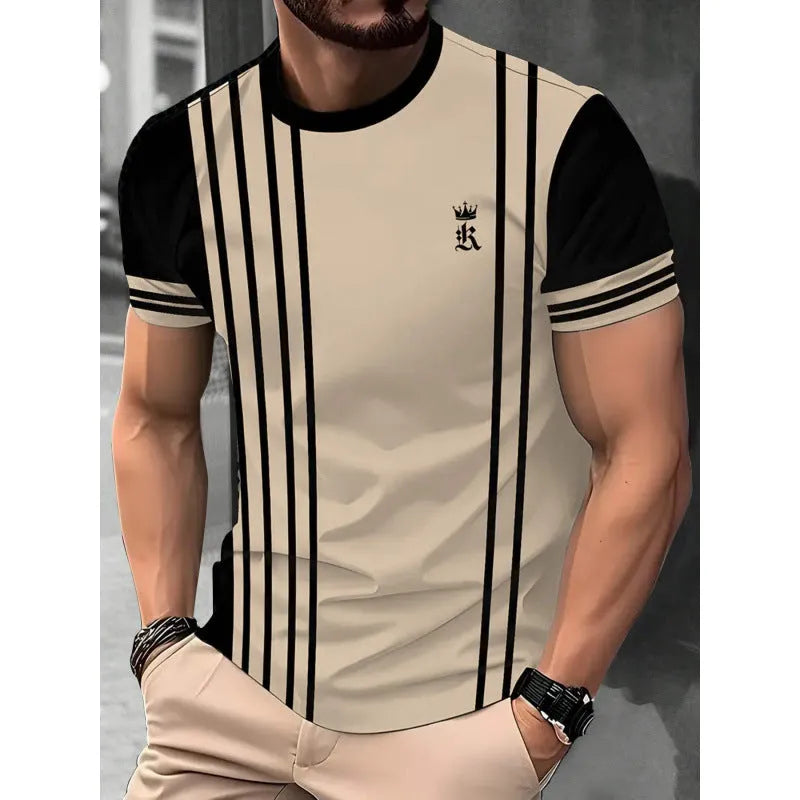 Men's loose fit short-sleeved T-shirt with digital 3D printed striped design in multiple colour options