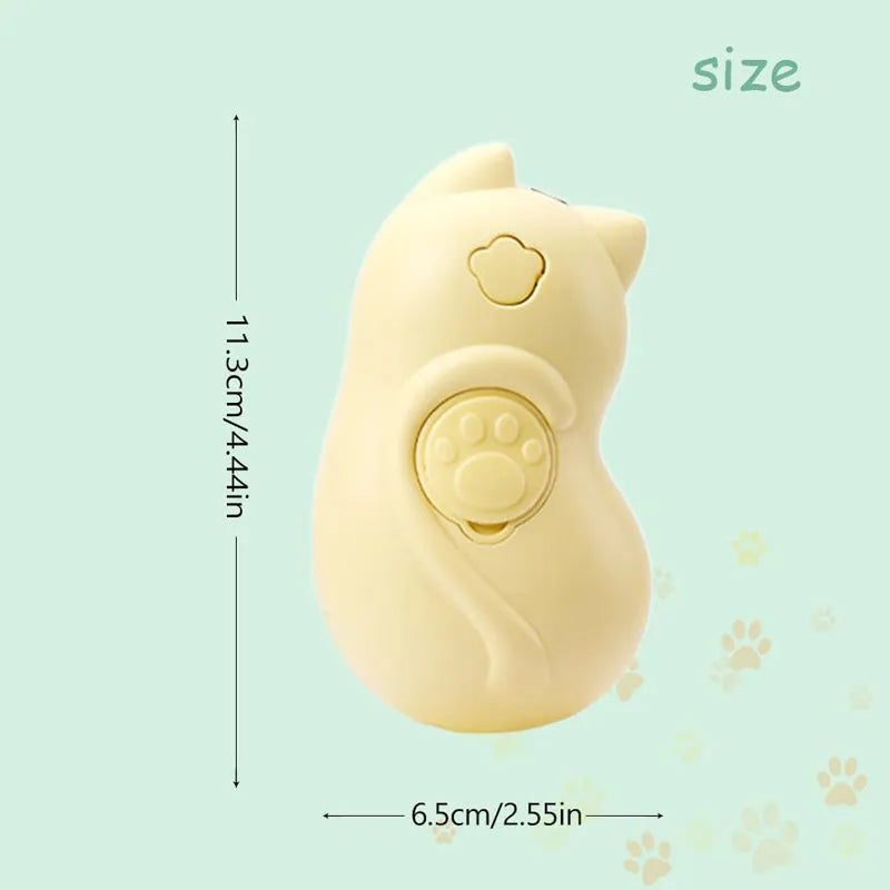 3-in-1 steamy pet brush with button for grooming cats and dogs, showing medium-sized handle.