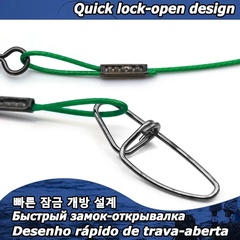 54cm steel wire fishing accessory with double buckle pin in green, black and red colours