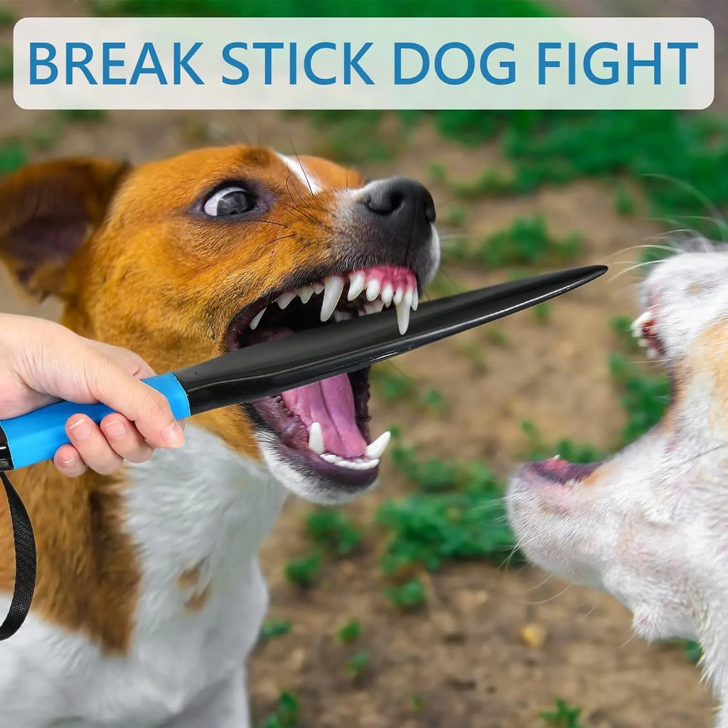 Blue-handled nylon dog break stick measuring 35 cm for small to medium dog training