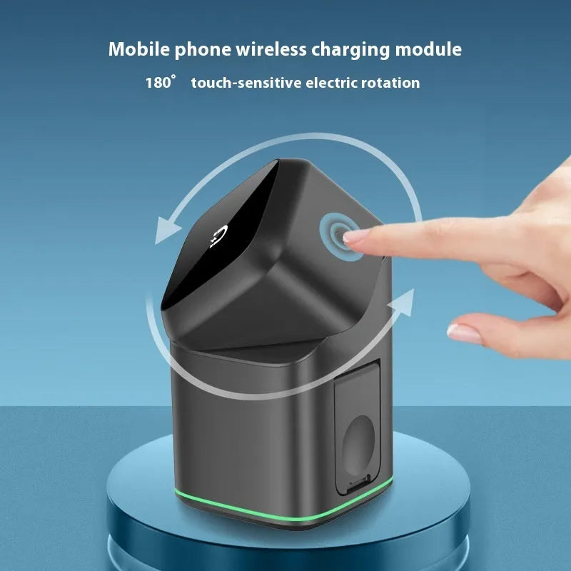 Black magnetic wireless charging stand for mobile phones with 180-degree rotation feature