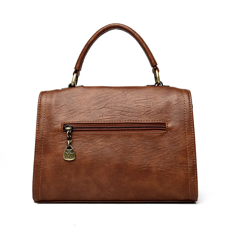 Women's soft PU one-shoulder crossbody bag in horizontal square shape with sandwich pocket design