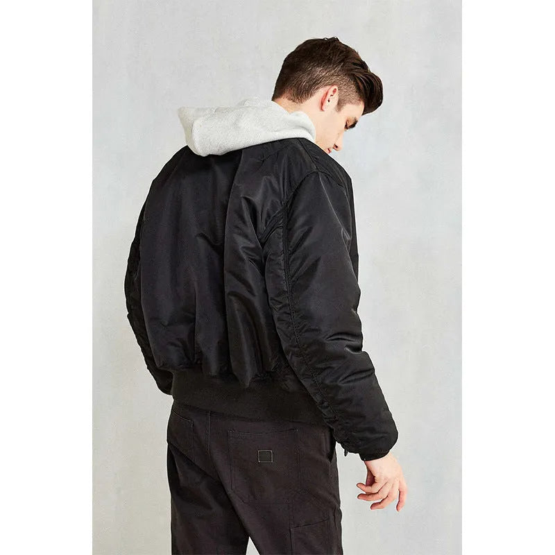 Men's loose-fit cotton-padded pilot jacket in Army Green, shown with double-sided wear-resistant nylon construction.
