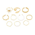Women's gold openwork flower ring set with glossy electroplated finish