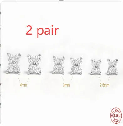 S925 sterling silver geometric flower stud earrings with crystal petals in gold or platinum finish.