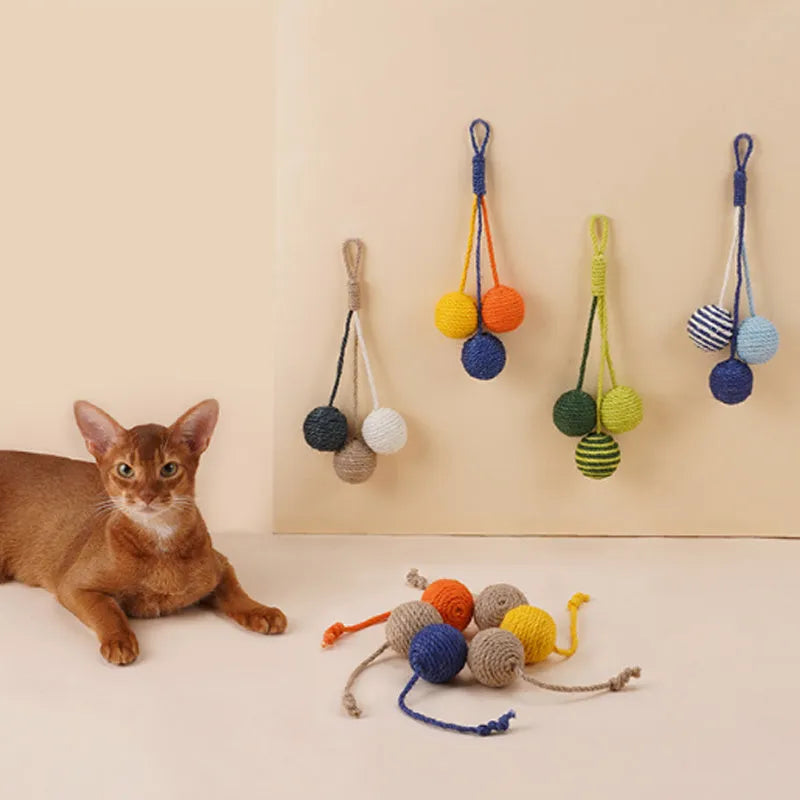 Cat toy set with 255mm teaser wand and catnip ball in blue, green, and multi-colour options