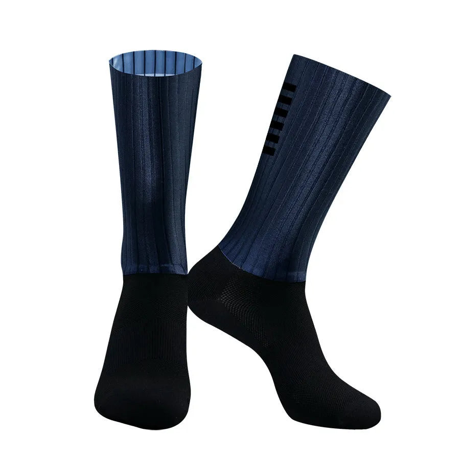 A pair of athletic socks for cycling and running in a chemical fibre blend, shown in one of six available colours.