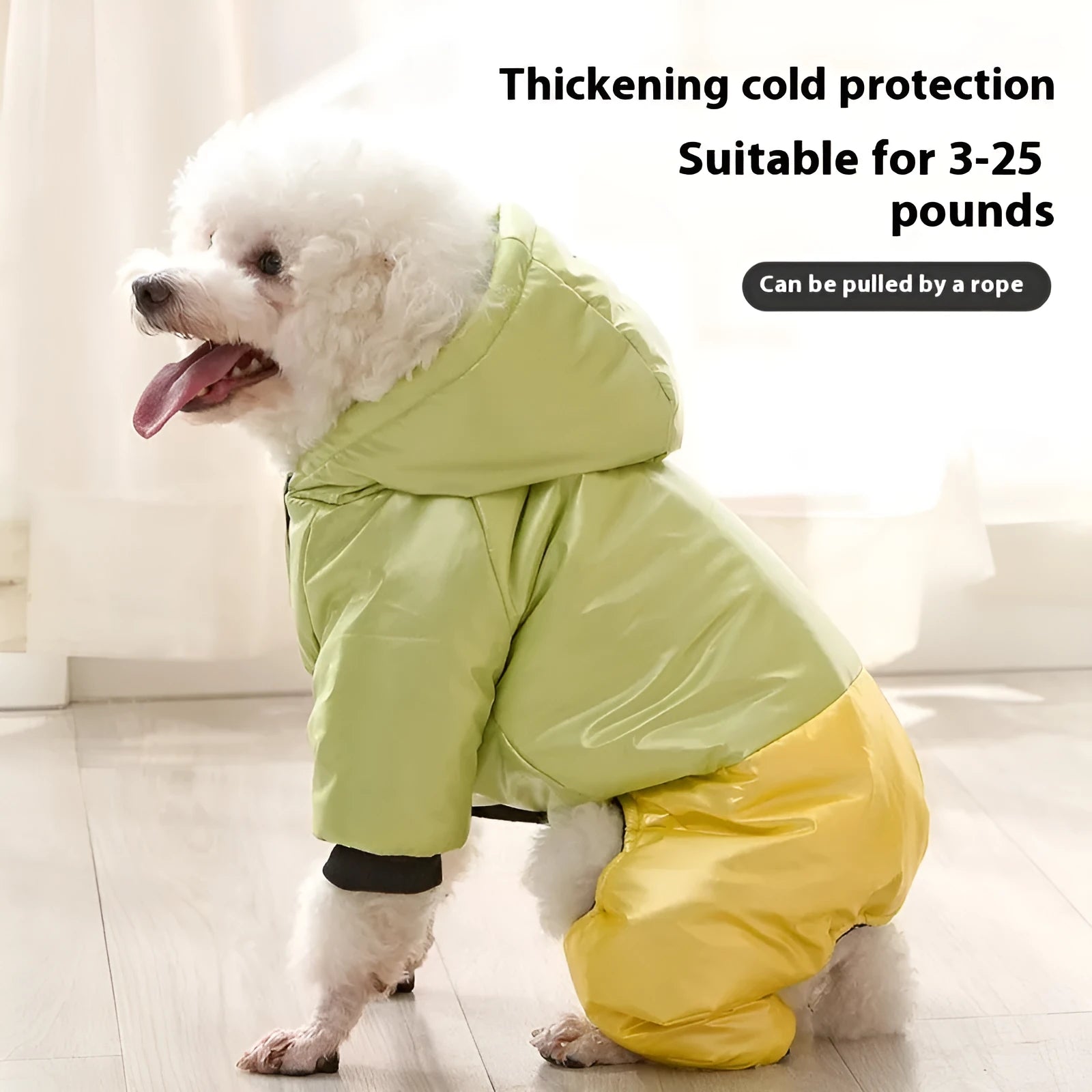 Green waterproof windproof dog cotton-padded coat with four-legged design on pet