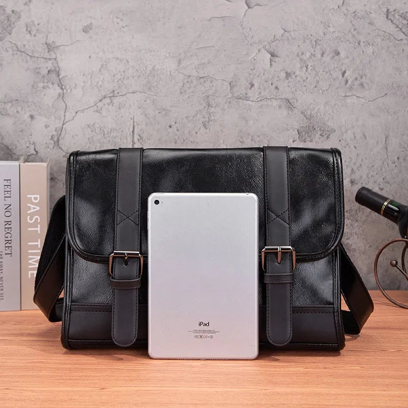 Black Korean style men's anti-theft commuter backpack with PU construction and polyester lining