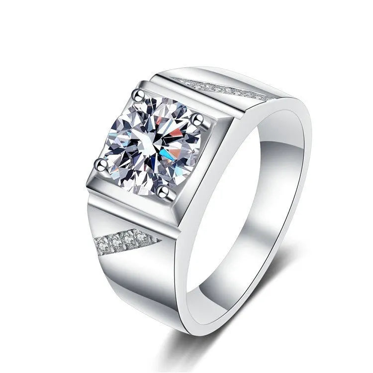 Men's adjustable copper ring with a large square diamond design in a gold colour finish.