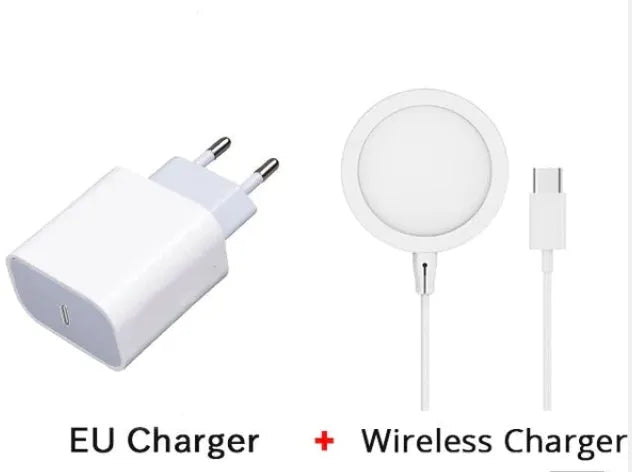 Silver metal Magsafe compatible magnetic wireless charger for iPhone with USB cable