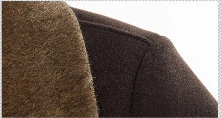 Men's medium long wool cashmere lapel coat in solid black, cardigan style, fit for business wear