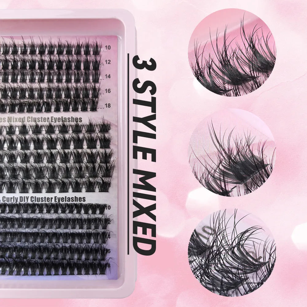 Creative messy false eyelash mixed set in storage box showing five different design styles
