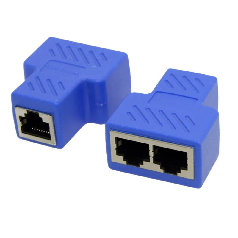 RJ45 network cable splitter adapter in multiple colours with three-way tee design