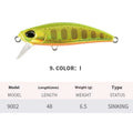 48mm submerged minnow fishing lure for mandarin fish and snakehead in multiple colour options