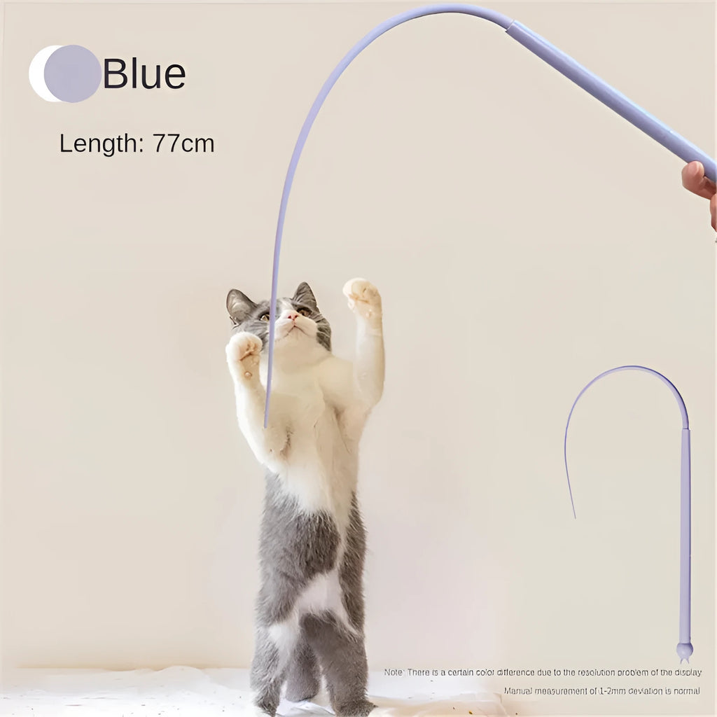 Simulated mouse tail cat toy with blue silicone tail and cat head design measuring 80cm long