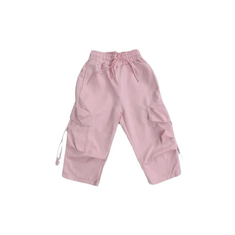 Unisex children cargo pants in solid colour with multiple pockets, suitable for heights 80-150 cm