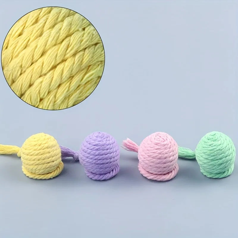 Green cat toy ball with rope and bell for kittens in 6cm and 3cm sizes
