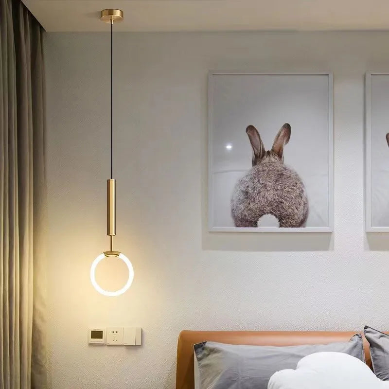 Nordic minimalist U-shaped metal bedside chandelier pendant light with three-colour dimming