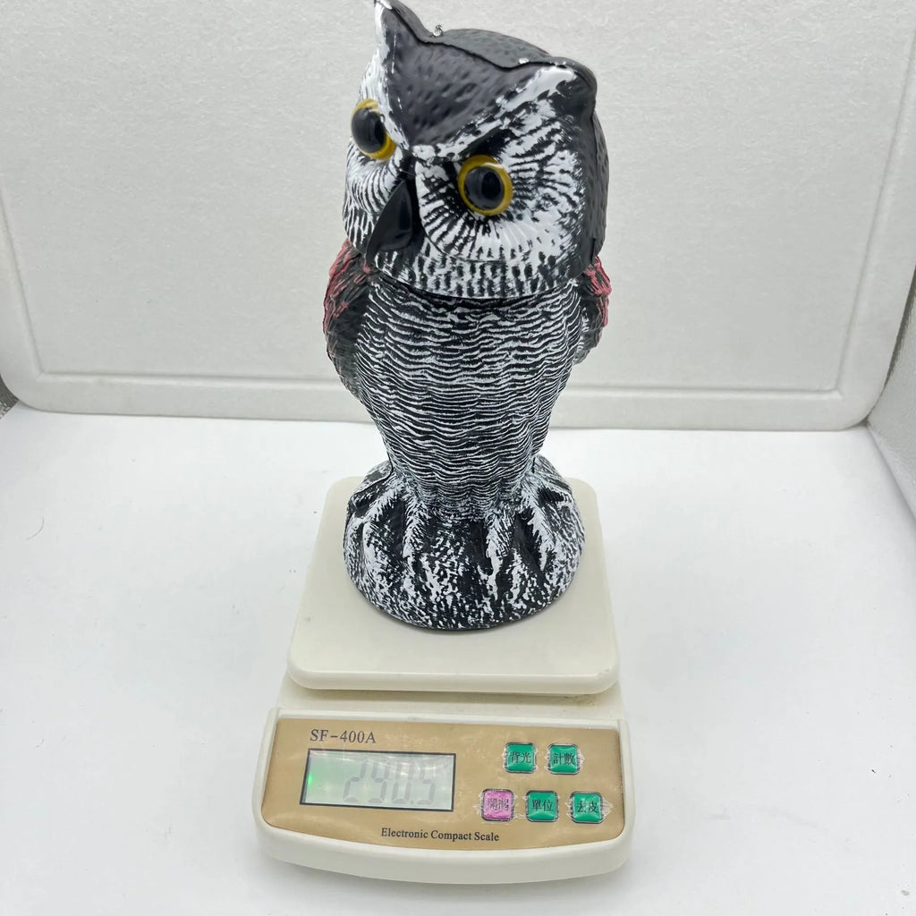 Artificial owl bait ornament with shaking head design for garden bird control in PE plastic construction