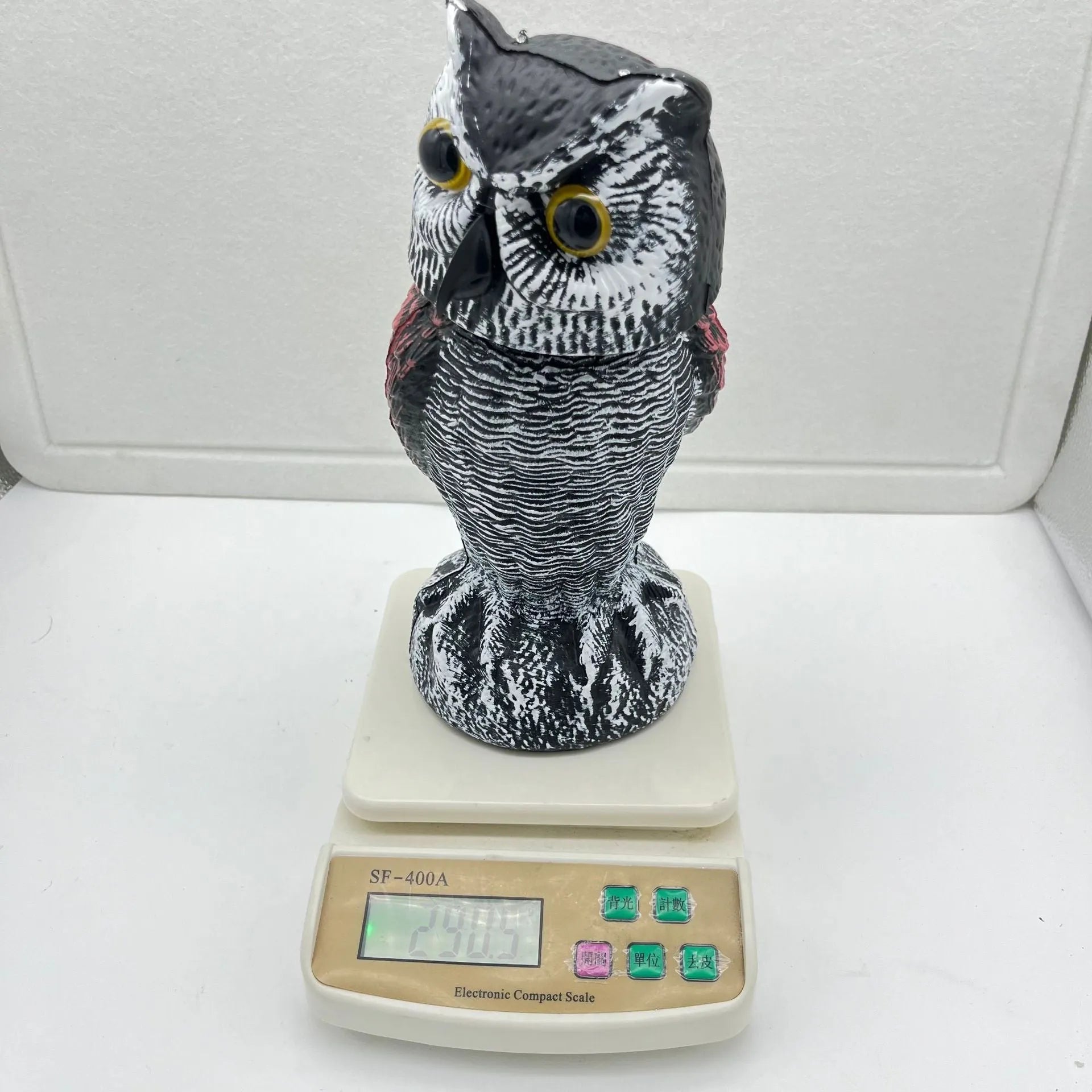 Artificial owl bait ornament with shaking head design for garden bird control in PE plastic construction